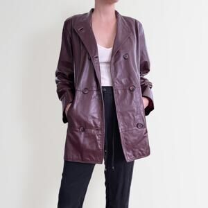 Vintage Y2K Genuine Leather Coat Jacket Eggplant Purple Oversized Grunge